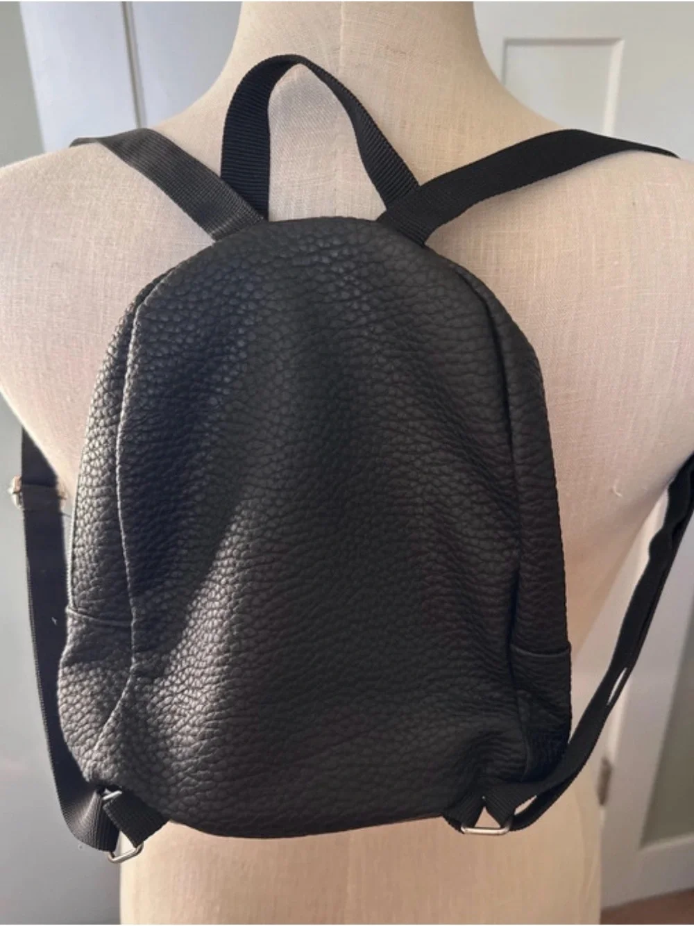 Black Pebble Leather Mini Backpack - Unbranded